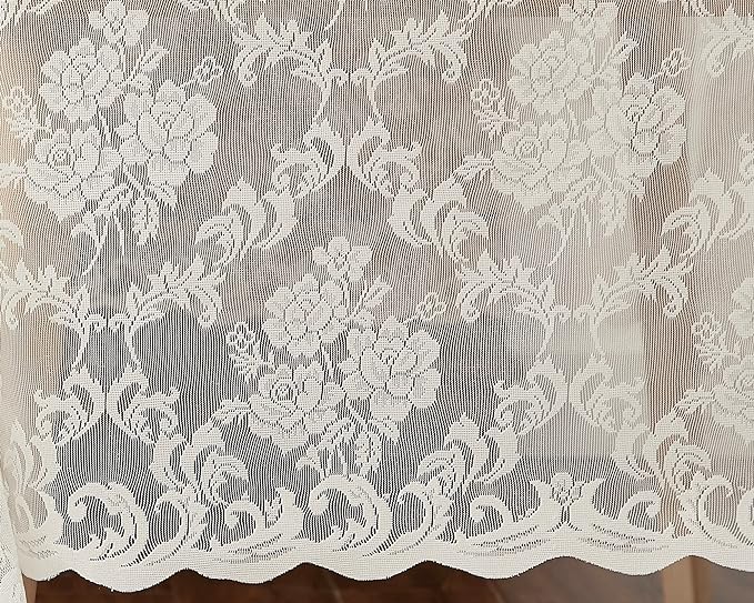 LinenZone Small Ivory Round Tablecloth for Rustic Vintage Decor. Sheer Lace Table Cloth Works Great As Wedding Tablecloth or Thanksgiving Table Cover. (Mia 36 Round, Ivory)
