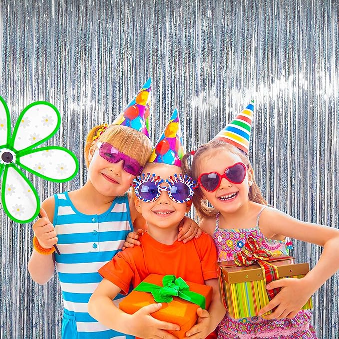 BTSD-home 10 Pack Laser Silver Foil Fringe Curtain Metallic Streamer Party Decorations Photo Booth Backdrop Door Curtains for Wedding Birthday Baby Shower Bachelorette Halloween