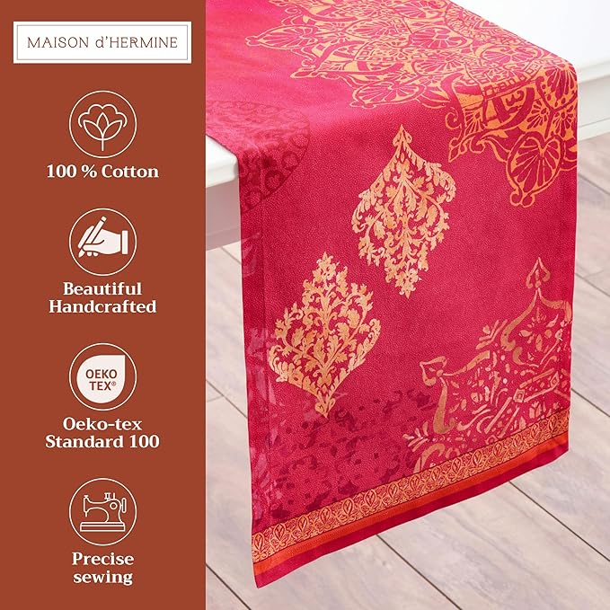 Maison d' Hermine Table Runner 100% Cotton Single Layer Table Runners 108 inches Long for Thanksgiving Christmas Decorations Home Kitchen Dining Party Wedding (Versailles, 14.5" x 108")