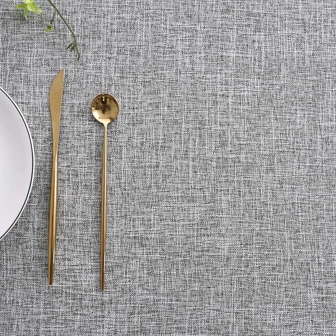 maxmill Flaxy Faux Linen Table Cloth with 2-Tone Slubby Texture Wrinkle Resistant Anti-Shrink Soft Tablecloth for Kitchen Dining Tabletop for Banquet Parties Rectangle 60 x 140 Inch Light Grey