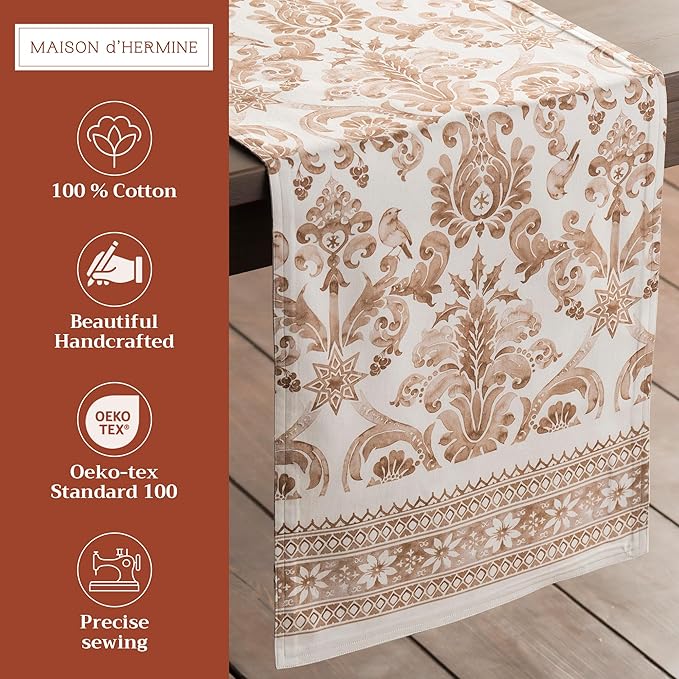 Maison d' Hermine Table Runner 100% Cotton Double Layer Table Runners 108 inches Long for Thanksgiving Christmas Decorations Home Kitchen Dining Party Wedding (Allure, 14.5" x 108")