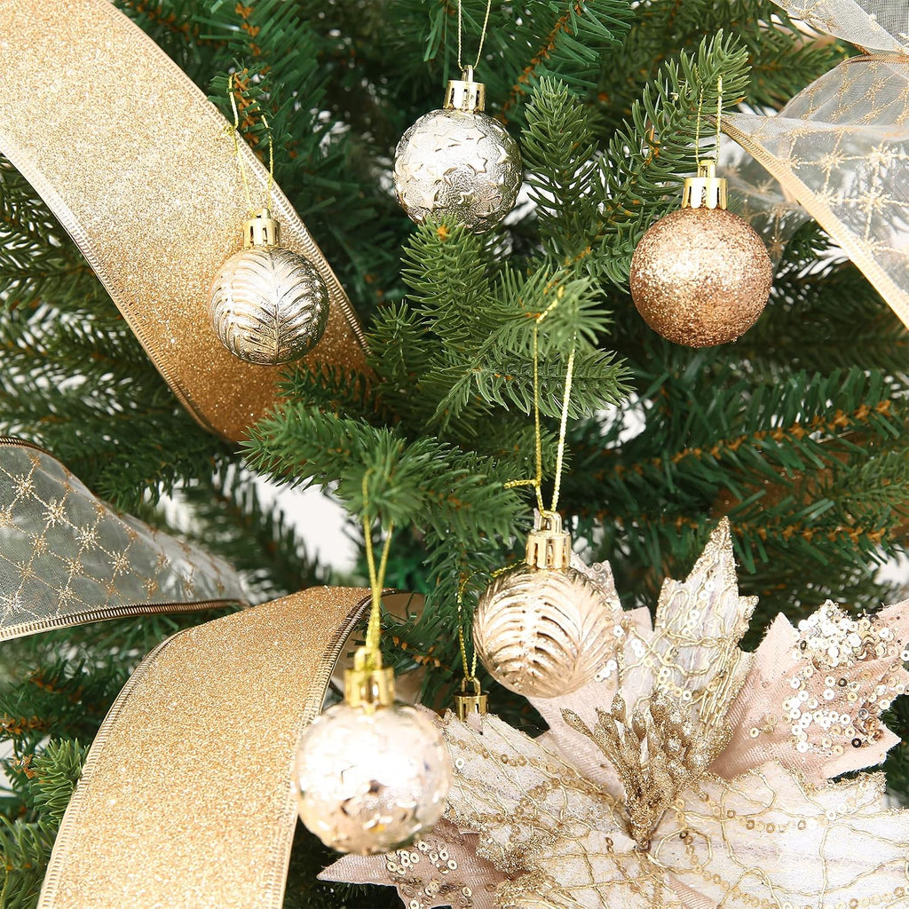 34ct Champagne Mini Christmas Ball Ornaments Shatterproof Plastic Christmas Tree Decorations for Xmas Party Home Office Holiday Decor -Small Size (1.57"/ 40mm)