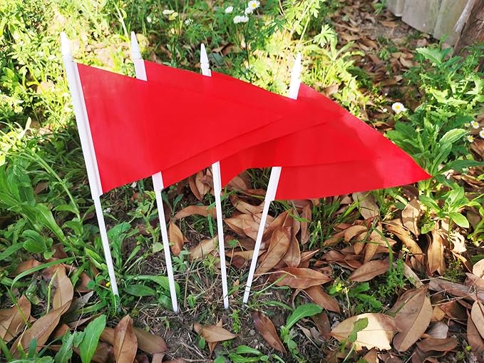 12 Pack Red Pennant Flags Small Mini Hand Held Solid Color Pennant On Sticks Flags with 12.6"Solid Pole & Spear Top,Party Events Celebration,School,Grand Opening,Kids Birthday,Sports Clubs,Flower Pot