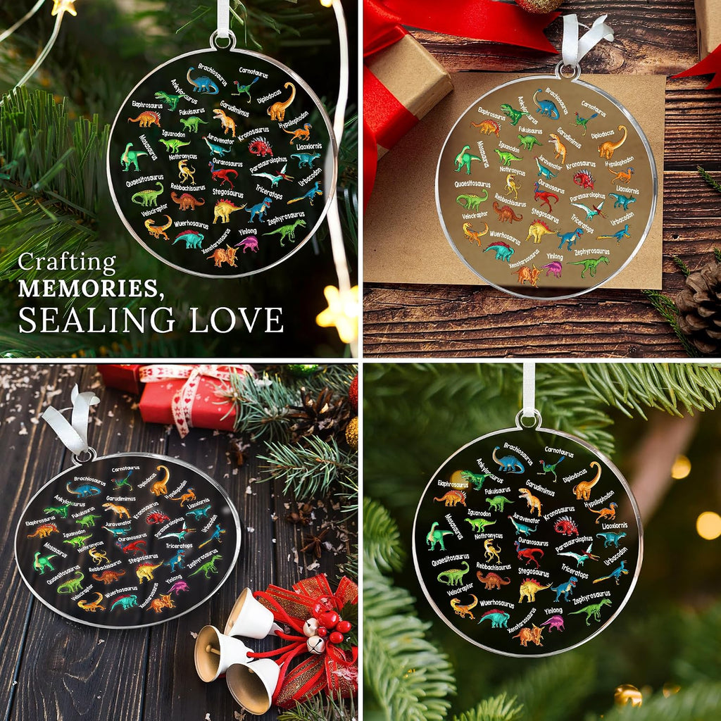 HEXMOZ Dinosaur Ornaments for Christmas Tree 2025 - Dinosaur Gifts for Kids, Boys - Paleontology Present Ideas for Dinosaurs Lover, Dinosaurs Christmas Decorations - Acrylic Dino Animal Ornament