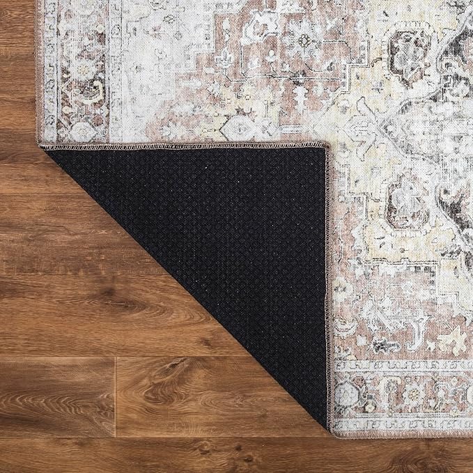 Bloom Rugs Washable Non-Slip 5' x 7' Rug - Blush/Beige Traditional Medallion Area Rug for Living Room, Bedroom, Dining Room, and Kitchen - Exact Size: 5' x 7'