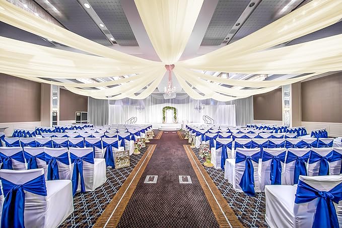6 Panels Ivory Ceiling Drapes for Wedding, 5ftx40ft Cheesecloth Sheer Fabric Curtain Arch Draping, Romantic Decorations for Party Ceremony Stage