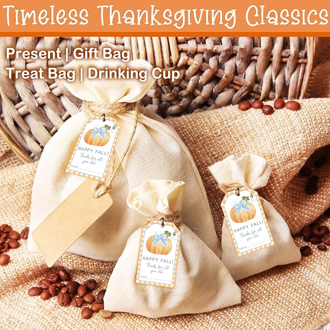 50 Pcs Fall Gift Tags, 2.1"×3.5" Thank You Gift Tags for Party Favors, Pumpkin Happy Fall Thanksgiving Gifts Tags for Party Favor - B10