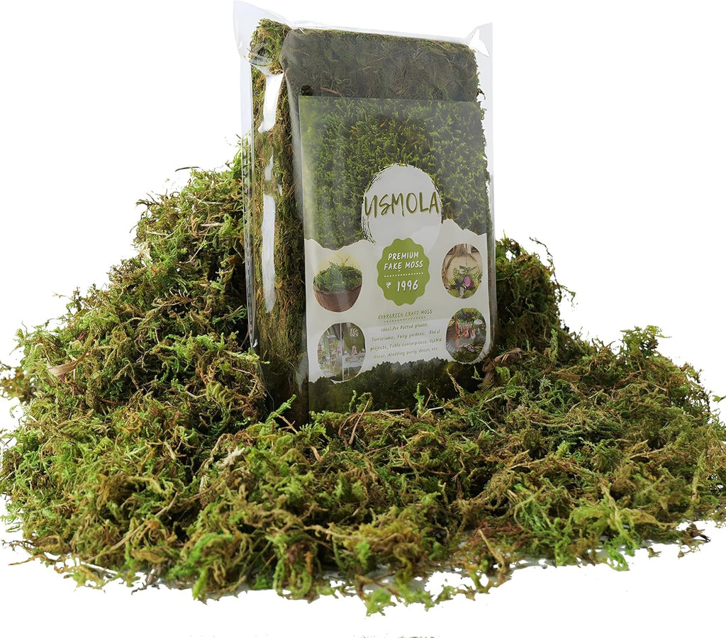 USMOLA Fake Green Moss for Potted Plants, 4OZ Artificial Moss for DIY Crafts, Faux Moss for Table Centerpieces Fairy Garden Decor (Fresh Green 140gr)