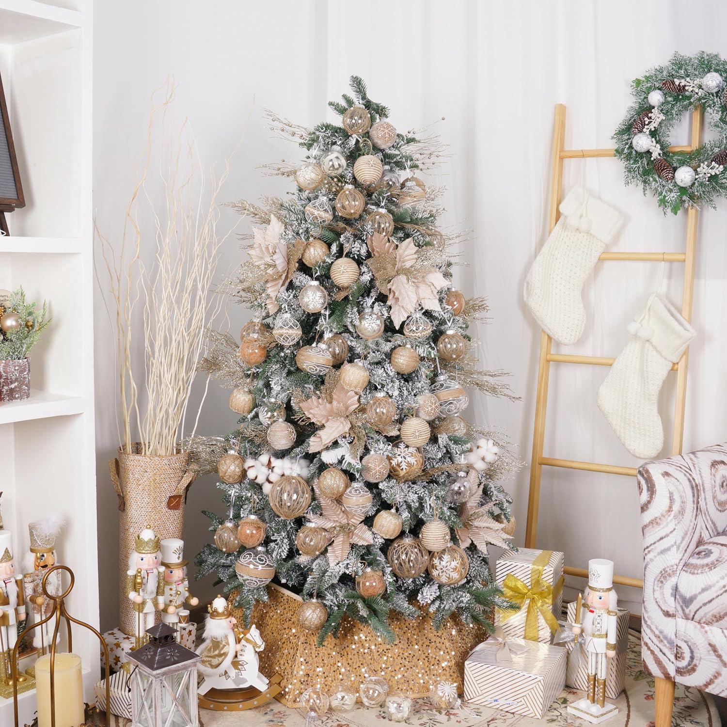 XmasExp Farmhouse Christmas Ball Ornaments Set-Rustic Shatterproof Christmas Tree Decorations 12Counts,70mm/2.76", Farmhouse