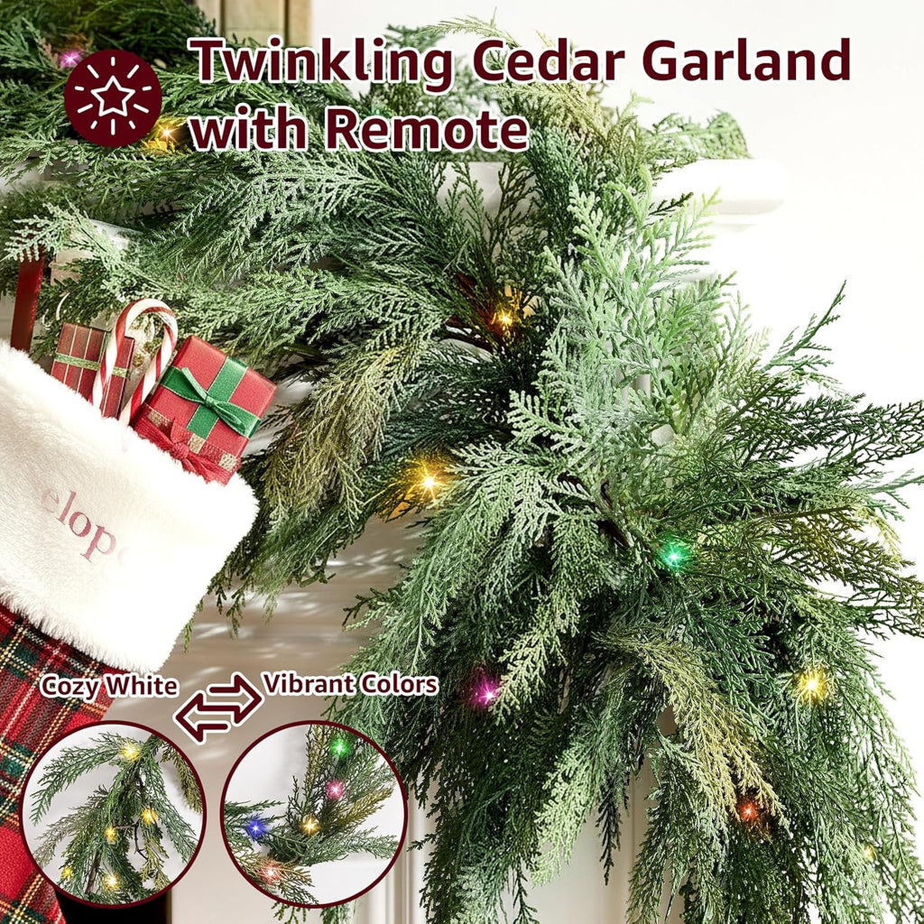 christmas cedar garland realistic - cypress decorations with showing dimensions
