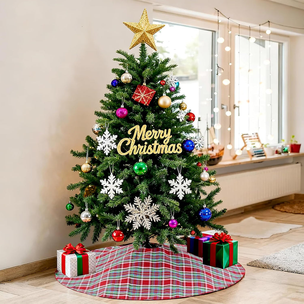36 Inches Christmas Plaid Tree Skirt - Red Blue Green Buffalo Checked Tree Skirts Mat for Small Tree Xmas Home Holiday New Years Party Decoration