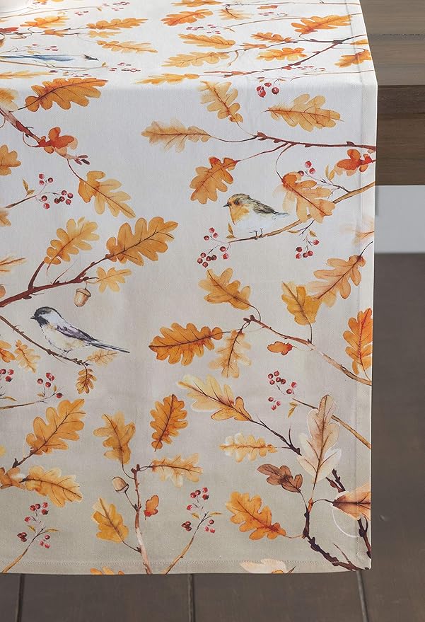 Maison d' Hermine Table Runner 100% Cotton Single Layer Table Runners 36 inches Long for Thanksgiving Christmas Decorations Home Kitchen Dining Party Wedding (Oak Leaves, 14.5" x 36")