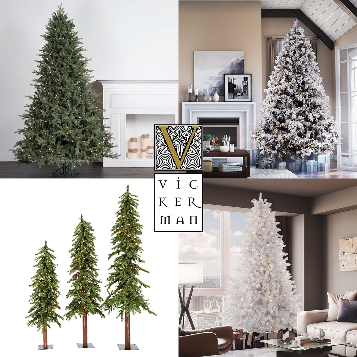 vickerman 9' flocked alberta artificial christmas tree, pure on a desk or shelf