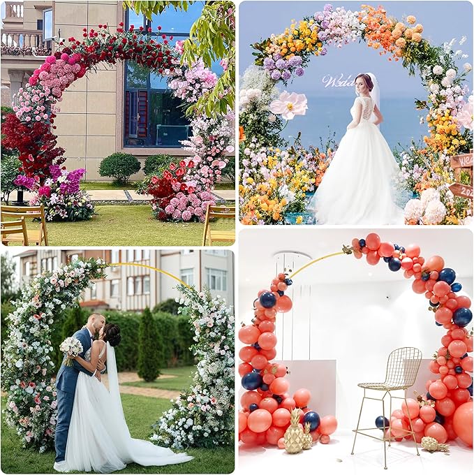 Asee'm 8.5FT Gold Wedding Arch Round Backdrop Stand Large Circle Metal Floral Balloon Frame for Party Anniversary Birthday Graduation Valentine Ceremony Decorations