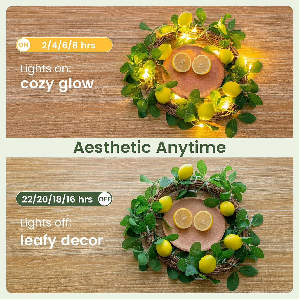 HEYFUNi 18 Led 6FT Lemon Garland Vine with Lights, USB & Battery Operated | Faux Lemon Vine with Remote, Timer, 8 Modes, 4 Brightness & Speed, Artificial Vine for Decoration, Mantel, Table,Summer Decor