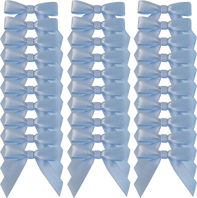50pcs 1-1/2" Mini Light Blue Satin Ribbon Bows Without Twist Ties for Crafts Gift Wrapping Packing Christmas Baby Shower Decoration (Light Blue)