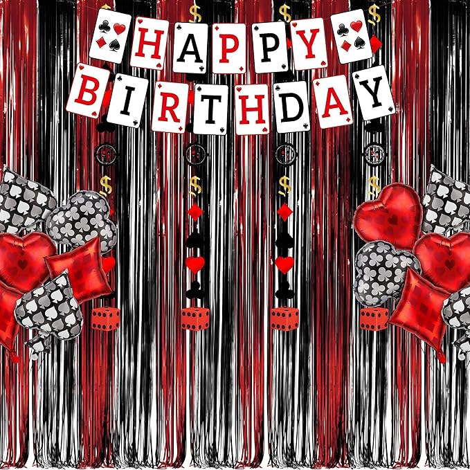 Black Red Party Streamers Backdrop - GREATRIL Foil Fringe Tinsel for Stranger/Friday Party/Halloween Party Decorations - 3.2ft X 8.2ft - 2 Packs