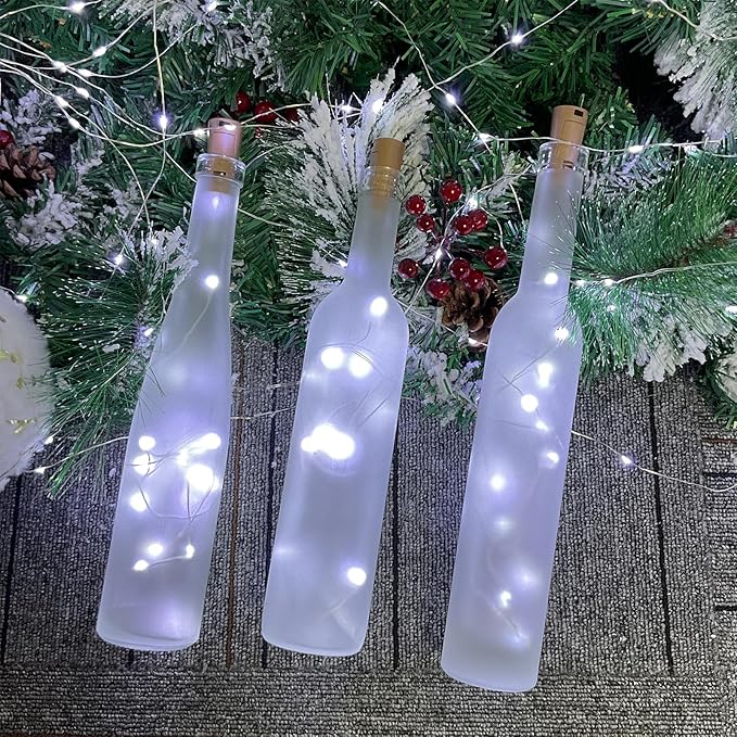 Wine Bottle Lights with Cork, 20 LEDs 6.6 Feet Silver Wire Cork Bottle Lights,Fairy Mini String Lights,for DIY Jar Halloween,Christmas,Party,Decor,Wedding Listing (10 Pack, Cool White)
