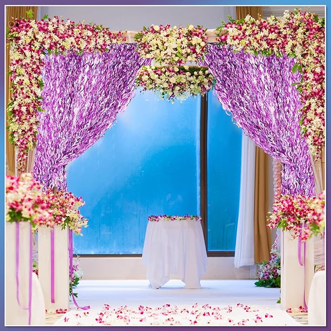 Jutom 6 Pieces 3.3 x 6.6 ft Wavy Tinsel Foil Fringe Curtains Foil Fringe Streamer Backdrop Party Curtain for Sea Mermaid Baby Shower Birthday Party Decoration(Light Purple)