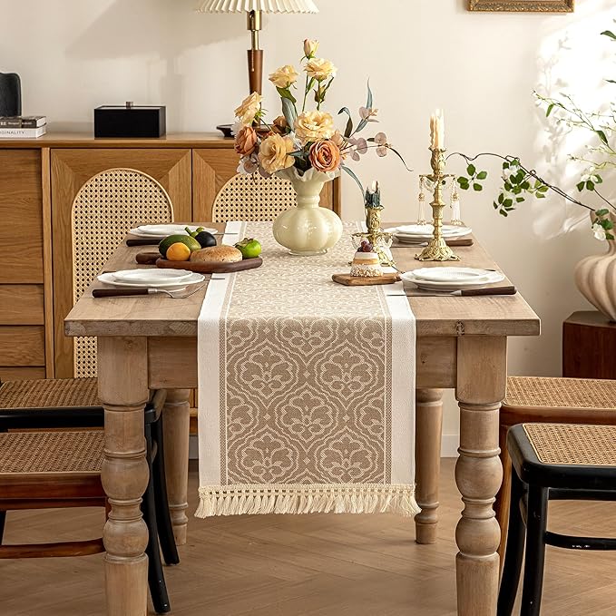 Table Runners 83 Inches,Waterproof Boho Table Runner with Tassel Fringe,Table Runner for Party Coffee Table
