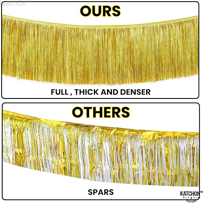 KatchOn, Pack of 2 Gold Fringe Garland - Gold Tinsel Banner for Birthday Party Decorations, Bridal Shower | Golden Foil Curtains for Golden Party Decor, Wedding, New Years Decorations