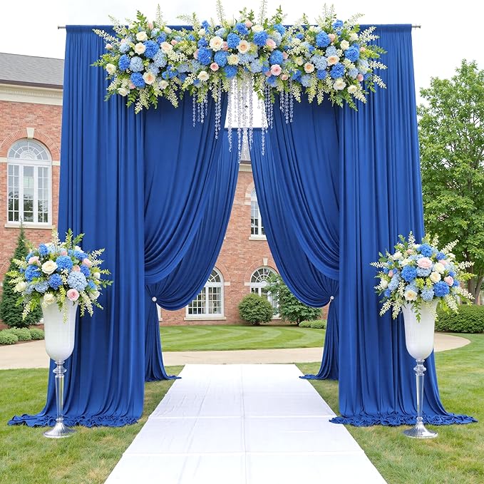 30ftx12ft Wrinkle Free Royal Blue Backdrop Curtain, 6 Panels 12FT Height Royal Blue Wedding Backdrop Drapes, Silky Polyester Back Drop Cloth for Birthday Photography Background Party Backdrop Draping
