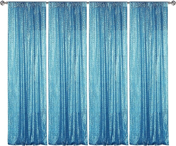 Sugargirl Turquoise Sequin Backdrop Curtain 4 Panels 2FTx8FT Glitter Turquoise Background Drapes Sparkle Photography Backdrop for Party Wedding Birthday Wall Decoration