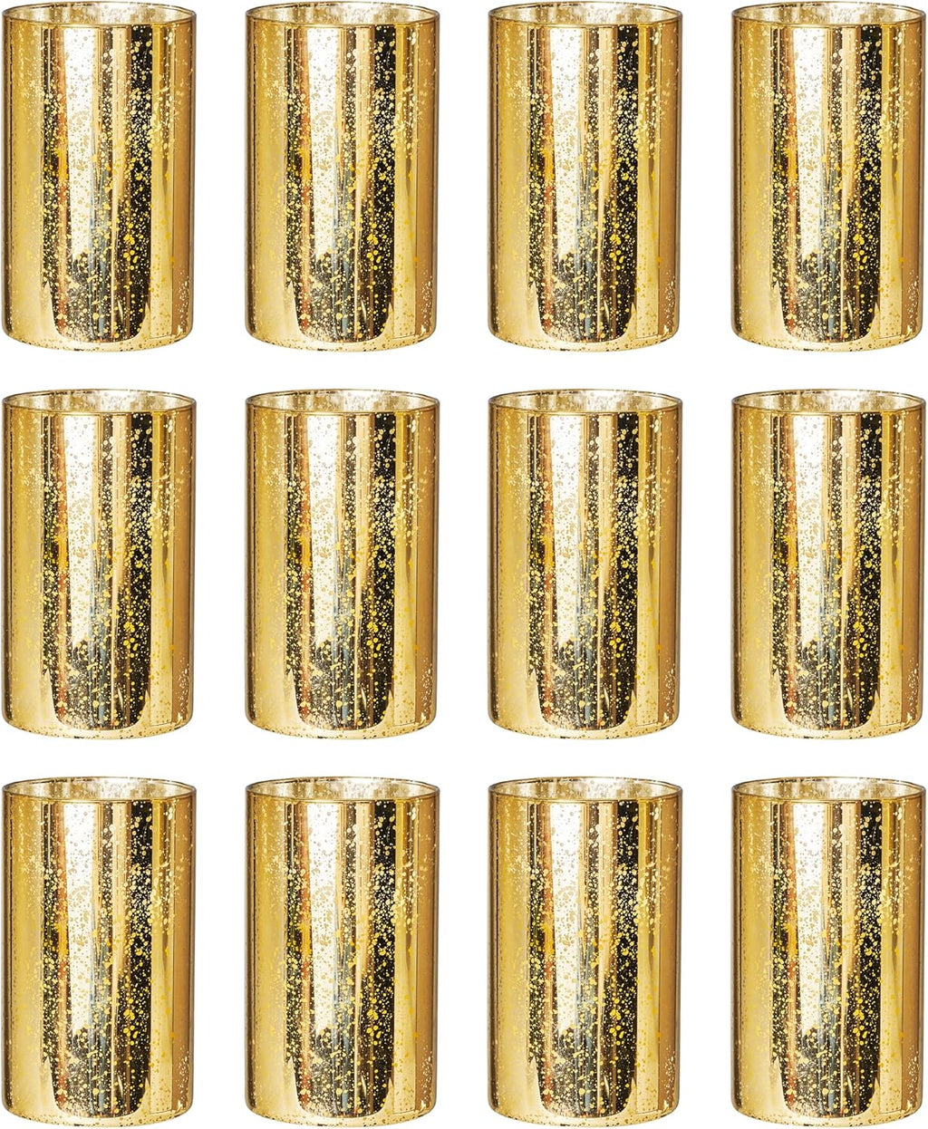 Willceka Gold Cylinder Vases for Centerpieces, Modern Glass Vase Set of 12 Decorative Hurricane Candle Holder for Pillar Candle Holders Flowers for Table Centerpiece