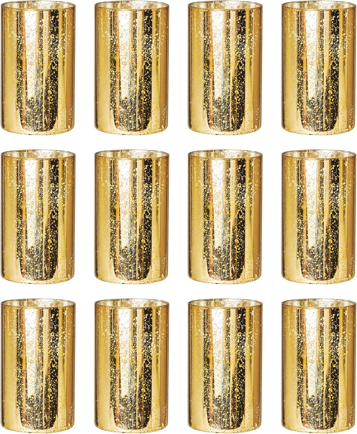 Willceka Gold Cylinder Vases for Centerpieces, Modern Glass Vase Set of 12 Decorative Hurricane Candle Holder for Pillar Candle Holders Flowers for Table Centerpiece