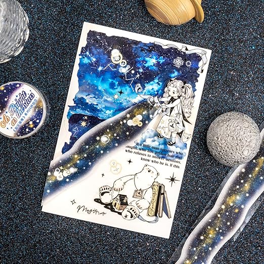 Galaxy-Themed Washi Tape Set, 4 Rolls of Decorative Glitter Tapes for Scrapbooking, Junk Journaling, DIY Crafts, and Art Supplies