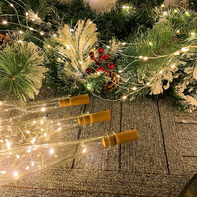 Dual Battery Pack LED Bottle Lights, 6.6ft 20led Double The Lighting Time, for Indoor and Outdoor use, for Christmas,(15 Pack, Warm White（Dual Battery Pack）)