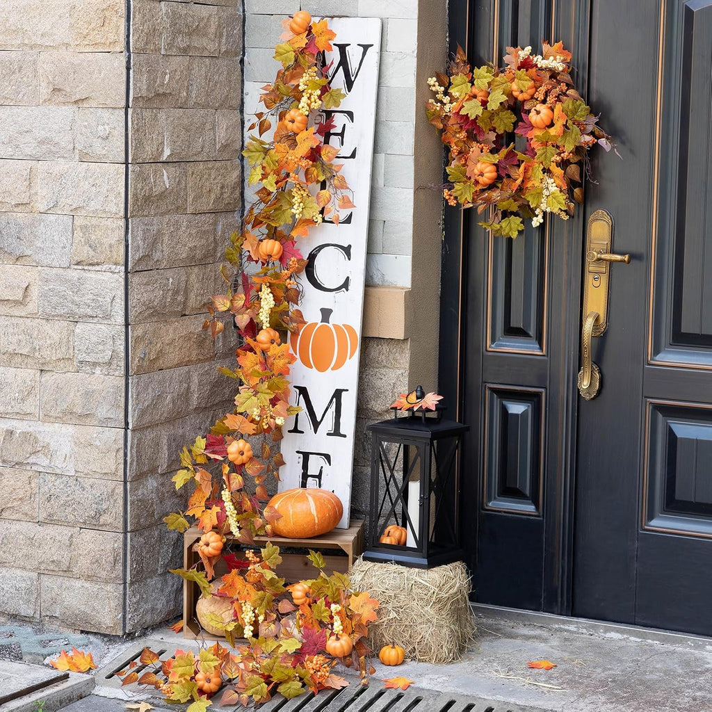 mizii fall decor artificial maples leaf pumpkin garland, side view