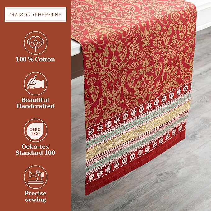 Maison d' Hermine Table Runner 100% Cotton Single Layer Table Runners 108 inches Long Decorative for Home Kitchen Dining Party Baby Shower Wedding Bridal Shower (Sofia, 14.50" x 108")