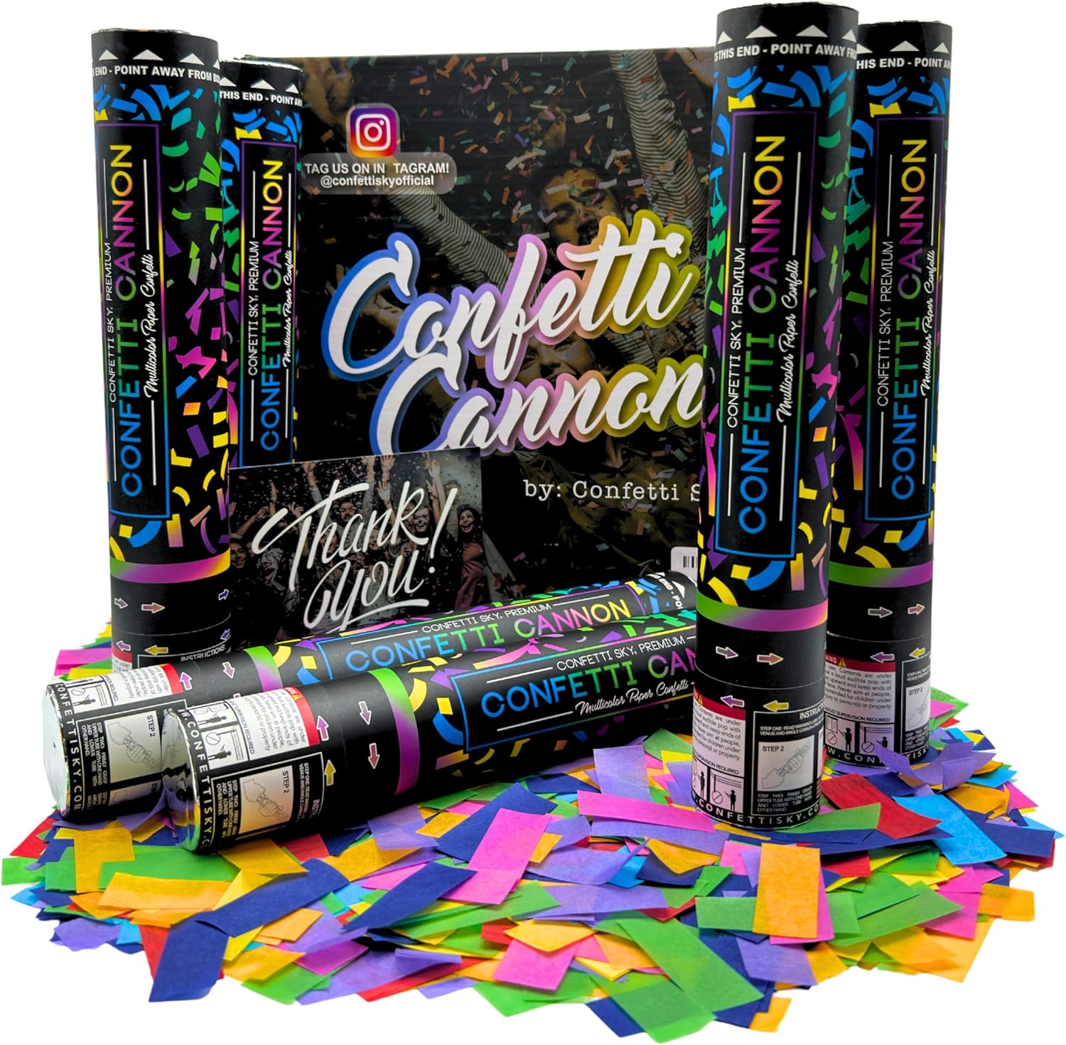 Confetti Sky [6 Pack] 12 Inch Confetti Cannons | Multicolor Confetti Poppers for Wedding Celebration, Birthday Party, Pranks, Graduation, Christmas Eve and New Year Celebration