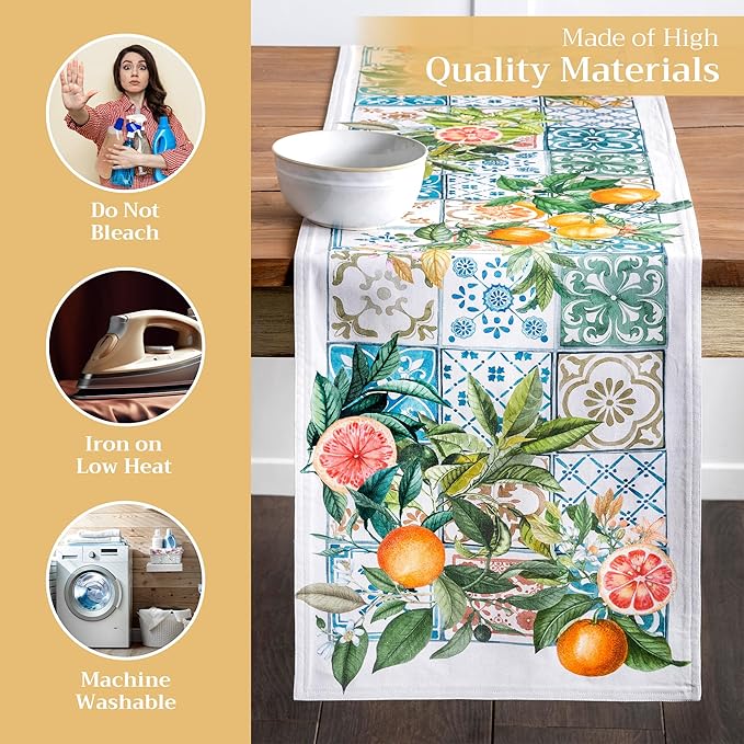 Maison d' Hermine Table Runner 100% Cotton Double Layer Table Runners 108 inches Long Decorative for Home Kitchen Dining Party Baby Shower Wedding Bridal Shower Spring Summer (Agrume, 14.50" x 108")