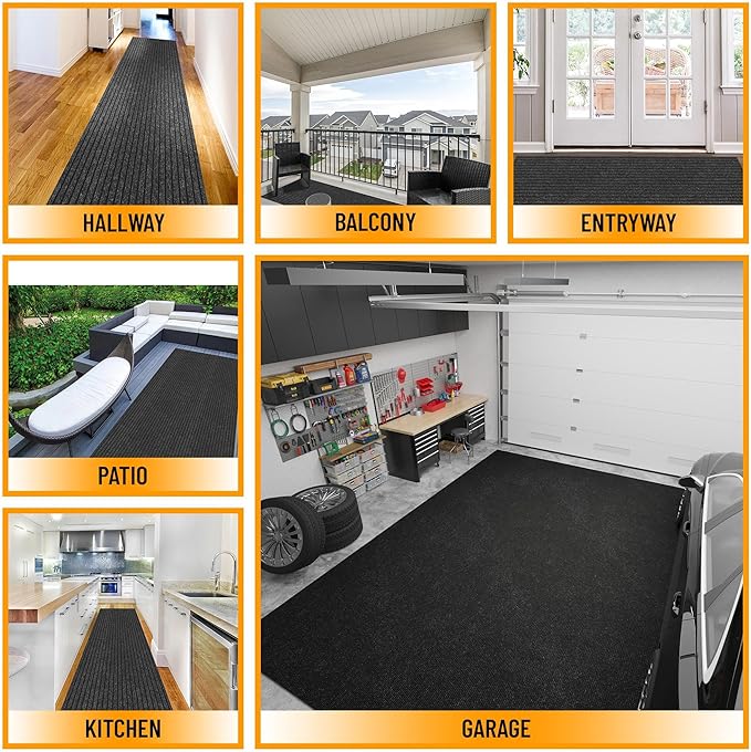 Ottomanson 2'7" x 29' Hallway Runner with Scraper Pile - Extra Durable Non-Slip Rug Mat for Indoor & Outdoor Use - Ideal for Kitchen, Entryway & Garage - High-Traffic Carpet, Black