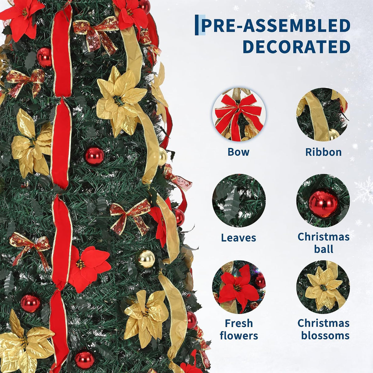 garvee 6ft pop up christmas tree, pre-decorated xmas, package contents