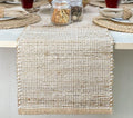 Chardin home Natural Jute Table Runner 13x108 Inch – Vintage Boho Rustic Table Decor – Handwoven Long Table Runner in Natural Jute and Ivory – Farmhouse Dining or Console Table Accent