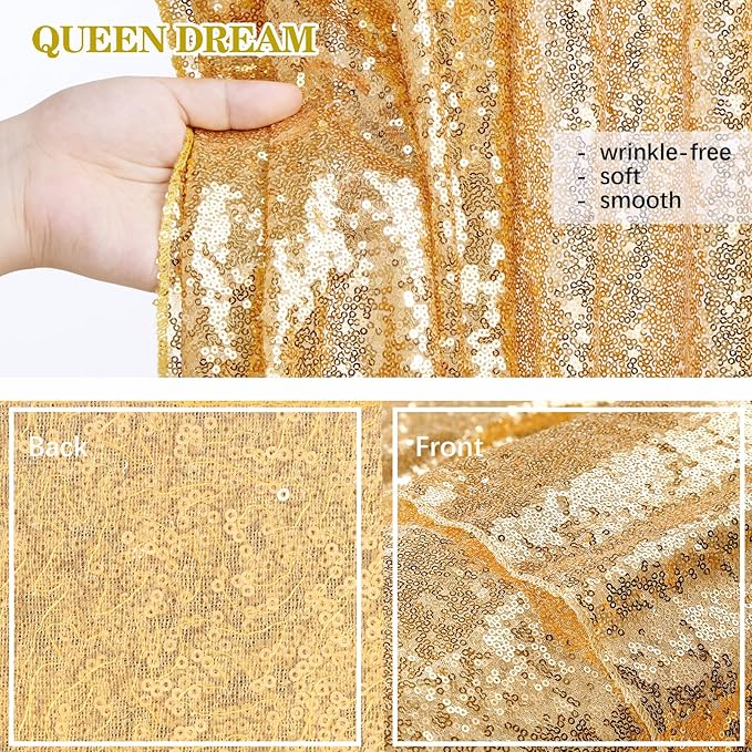 Gold Sequin Backdrop Curtains 2 Panels 2FTx8FT Glitter Gold Photo Backdrop for Wedding Party Stage Decorations