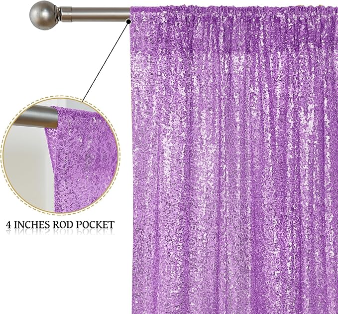 Sugargirl Lavender Purple Sequin Backdrop Curtain 2 Panels 2FTx8FT Glitter Lavender Background Drapes Sparkle Photography Backdrop for Party Wedding Birthday Wall Decoration
