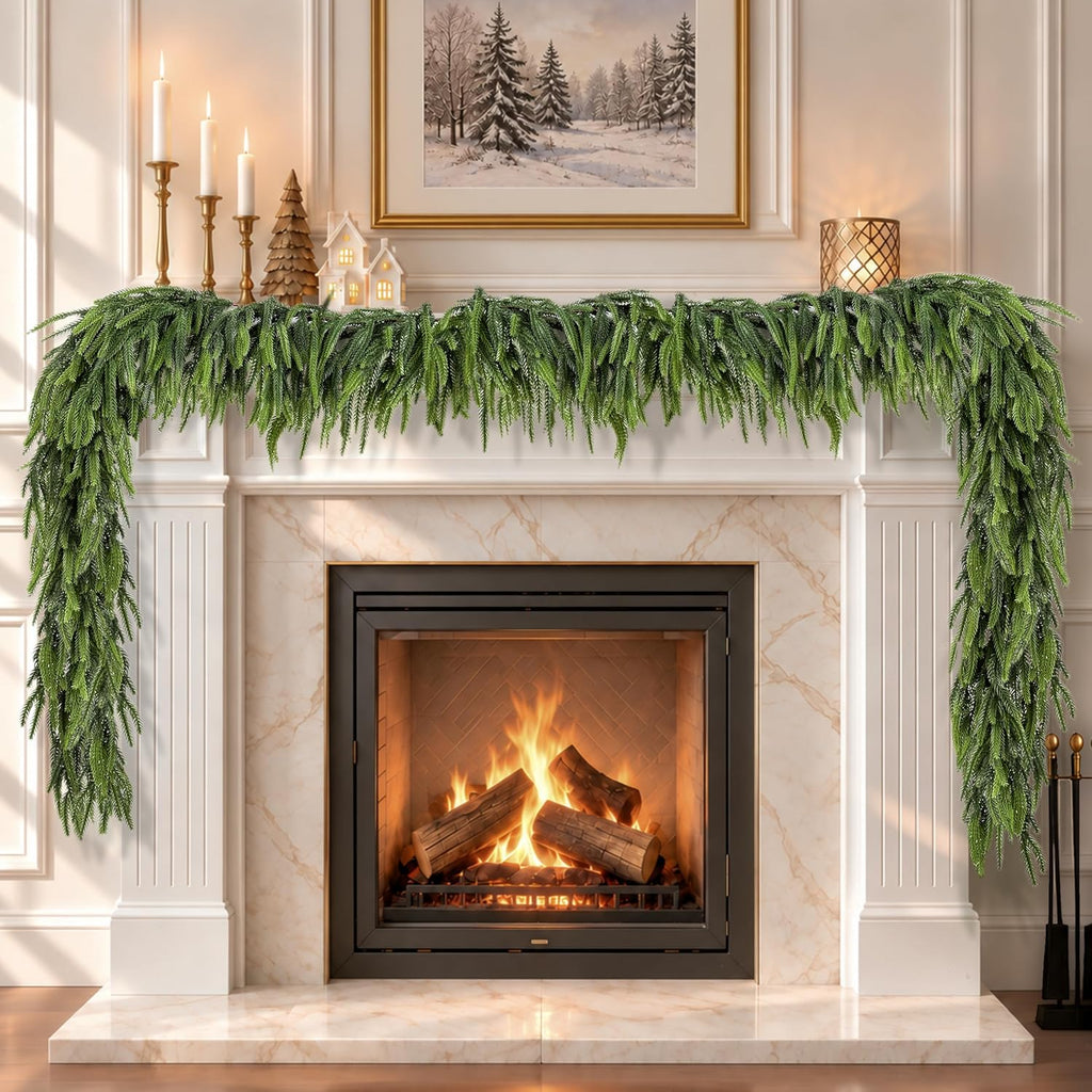 12ftx1 extra full christmas garland real touch norfolk, close-up detail