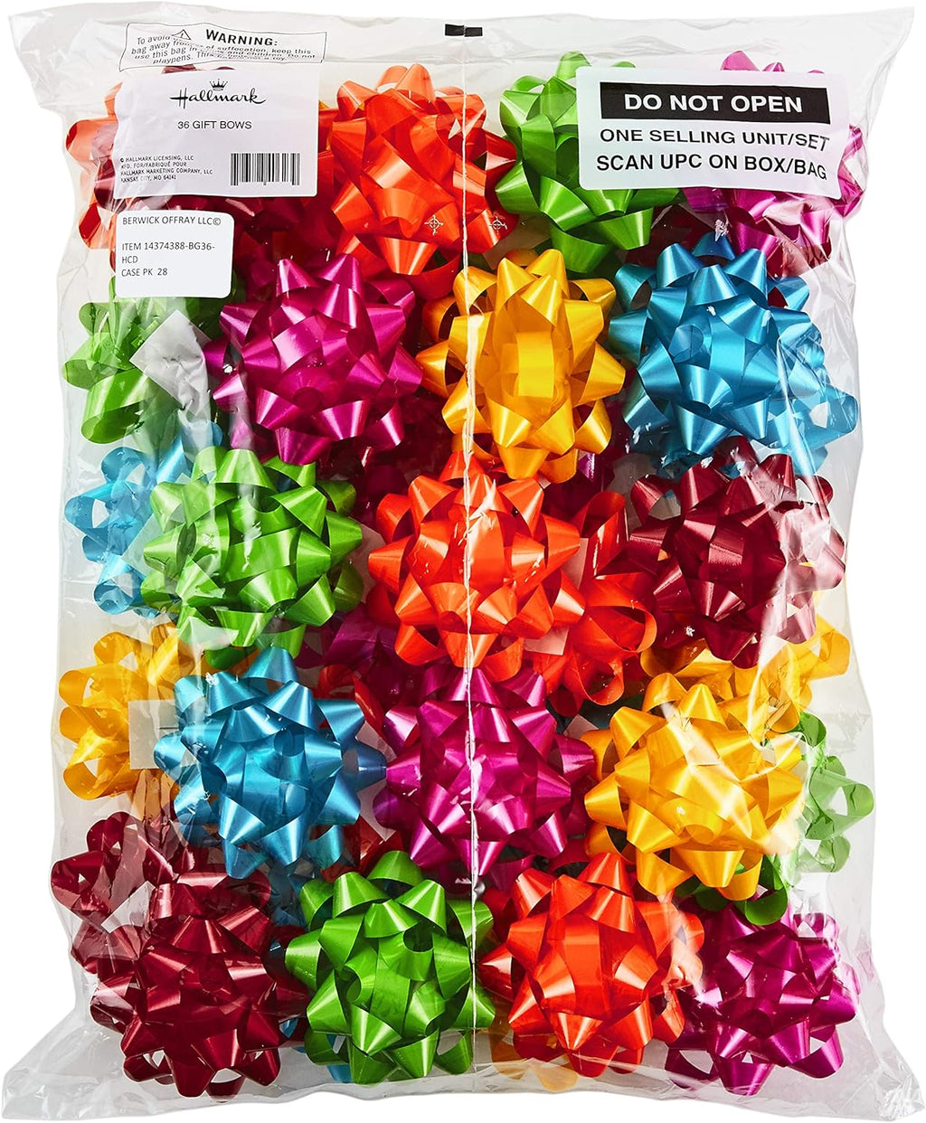 Hallmark Bright Gift Bow Assortment (36 Bows) Red, Pink, Orange, Green, Teal, Yellow for Birthdays, Weddings, Baby/Bridal Showers, Christmas, Hanukkah
