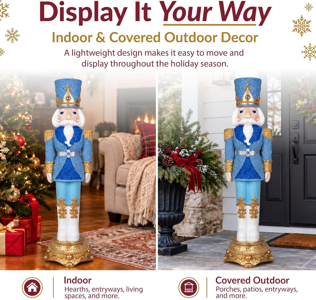 sunnydaze kenneth the princely 3ft nutcracker statue, christmas, close-up detail