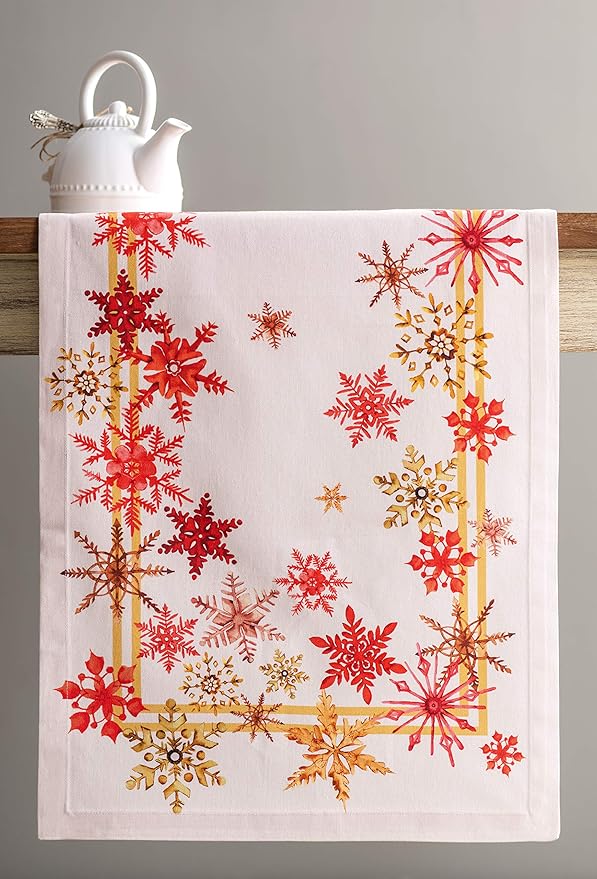 Maison d' Hermine Table Runner 100% Cotton Single Layer Table Runners 36 inches Long for Thanksgiving Christmas Decorations Home Kitchen Dining Party Wedding (Crystal Star, 14.5" x 36")