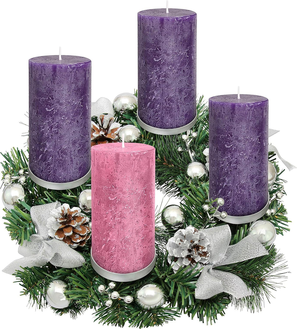 Advent Candle Set of 4 - Rustic Pillar Advent Candles - Made in The USA - Christmas Advent Candles for Advent Rings, Advent Wreaths, Ring and Wreath Candle Holders - Church & Home Decoration Unscented