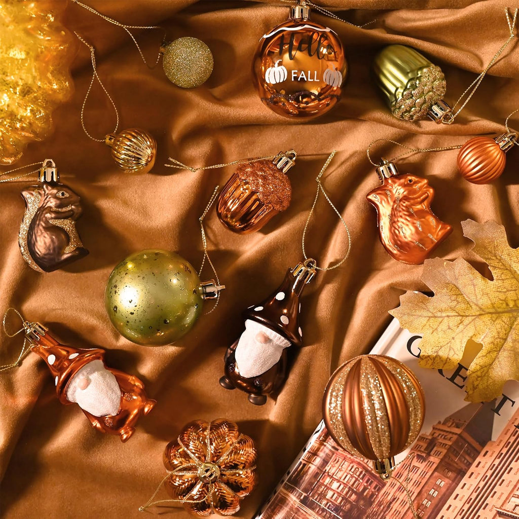 Valery Madelyn 40ct Fall Ornaments Shatterproof Tree Decorations for Home | Orange Gnome Pumpkin Ball Ornaments Farmhouse Hanging Decor for Harvest Thanksgiving Autumn Party