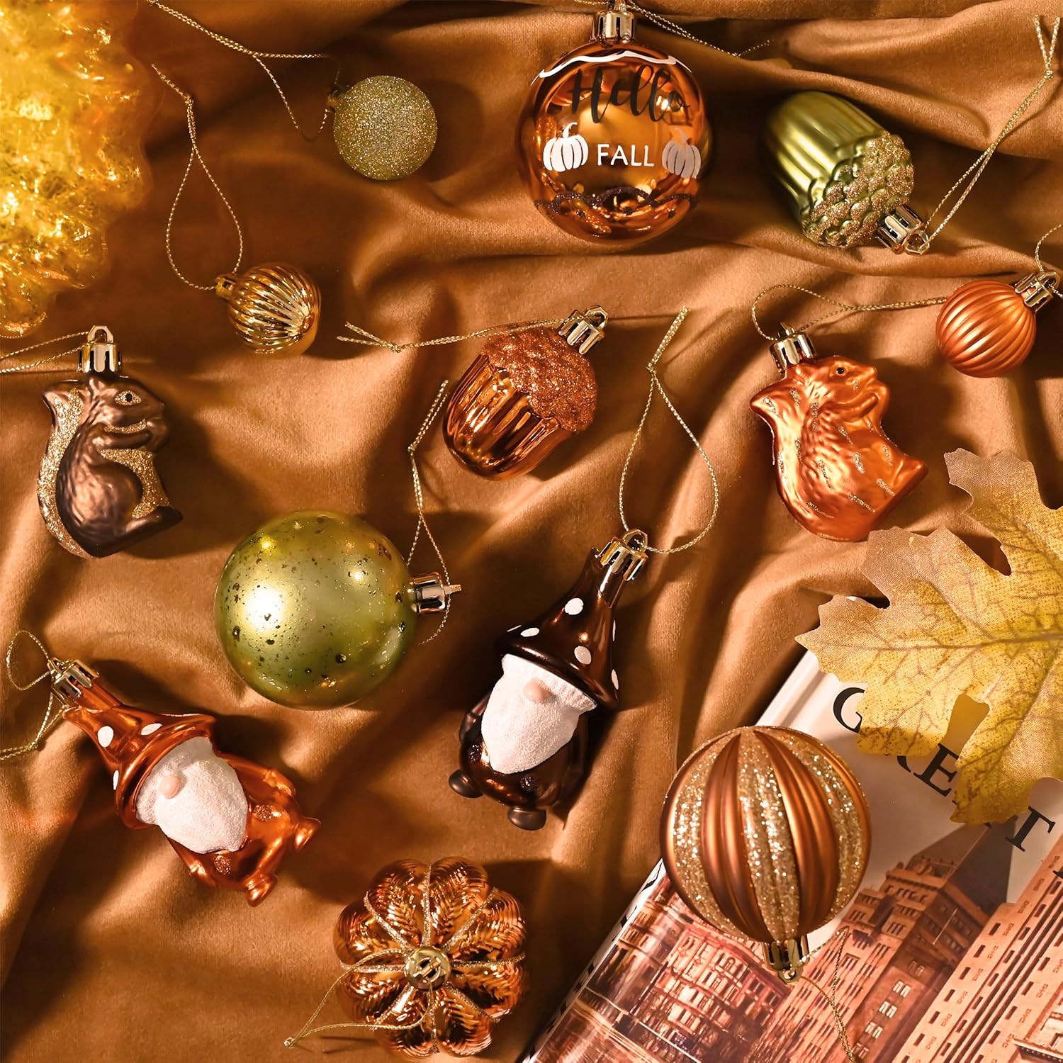 Valery Madelyn 40ct Fall Ornaments Shatterproof Tree Decorations for Home | Orange Gnome Pumpkin Ball Ornaments Farmhouse Hanging Decor for Harvest Thanksgiving Autumn Party