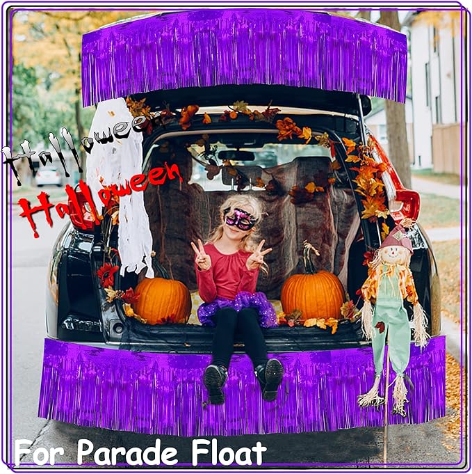 4 Pack 10 Feet Glitter Purple Parade Float Decorations for Trailer Car, Glitter Foil Fringe Metallic Tinsel Streamers Banner Garland for Graduation Homecoming Birthday Party (Glitter-Purple)