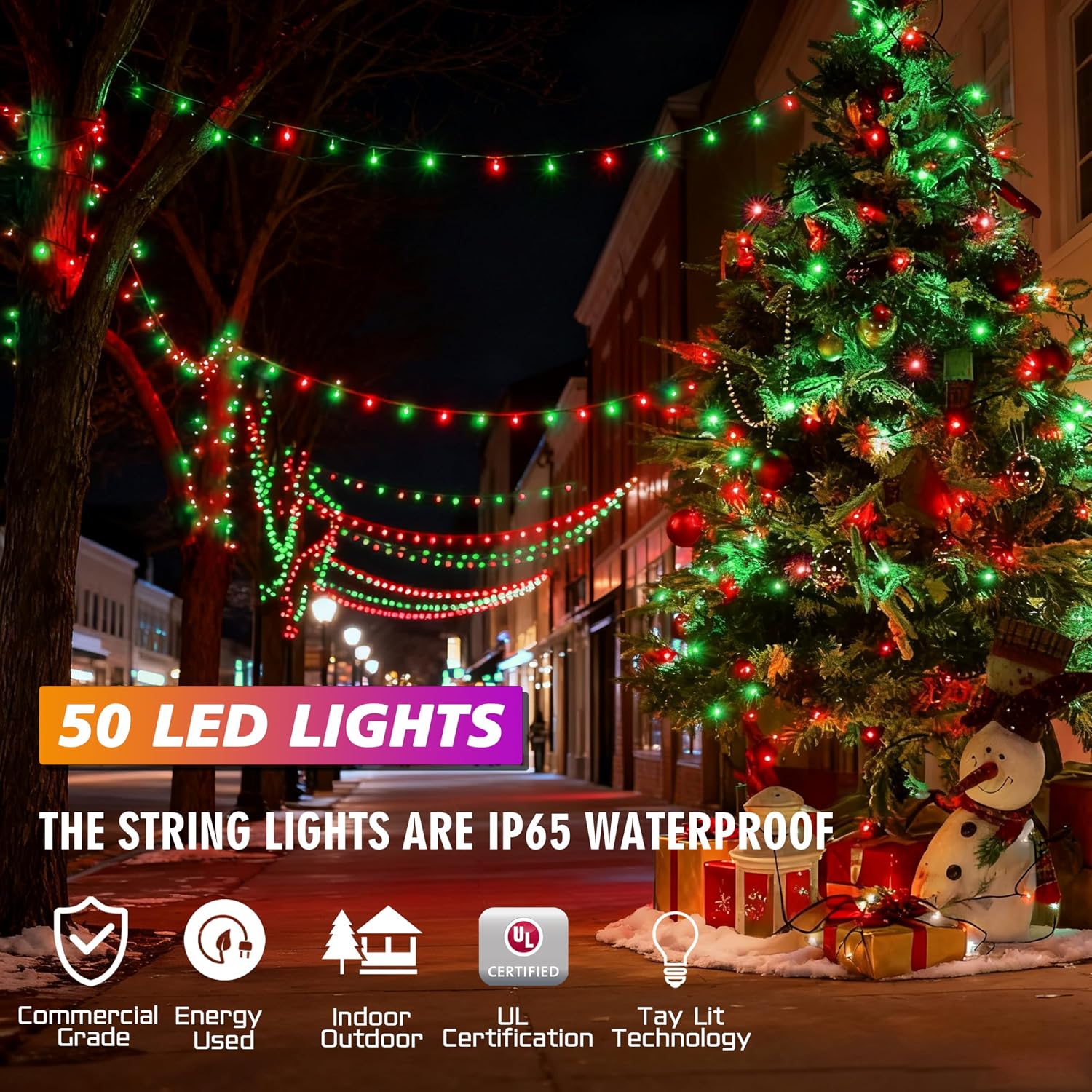 25ft 50 Counts red and Green LED Christmas Lights - Commercial Grade Christmas Lights Outdoor Waterproof,LED Lights 5mm Wide Angle Green Wire, Xmas Tree Lights, IP65, UL