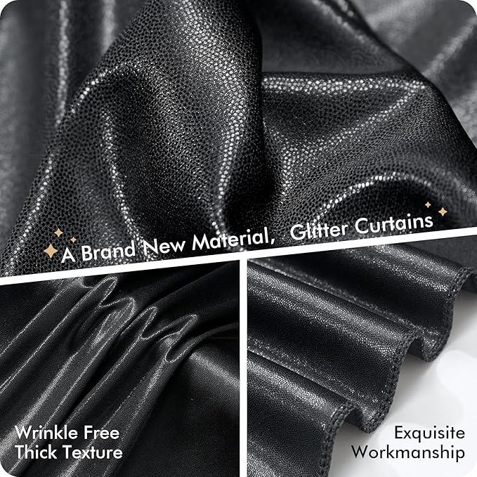 10ft x 10ft Black Glitter Sequin Backdrop Curtain for Parties, Wrinkle Free Sparking Backdrop Drapes, 2 Panels 5x10ft Shimmer Photo Back Drop Cloth for Wedding Birthday Photography Background